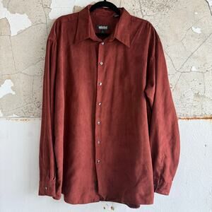 Y2k Faux Suede Shirt‎ Button Down Rust Brown Microfiber Unlisted Kenneth Cole XL